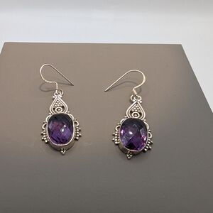 Beautiful And Delicate Amethyst Faceted Sterling Silver French Hook Earrings
